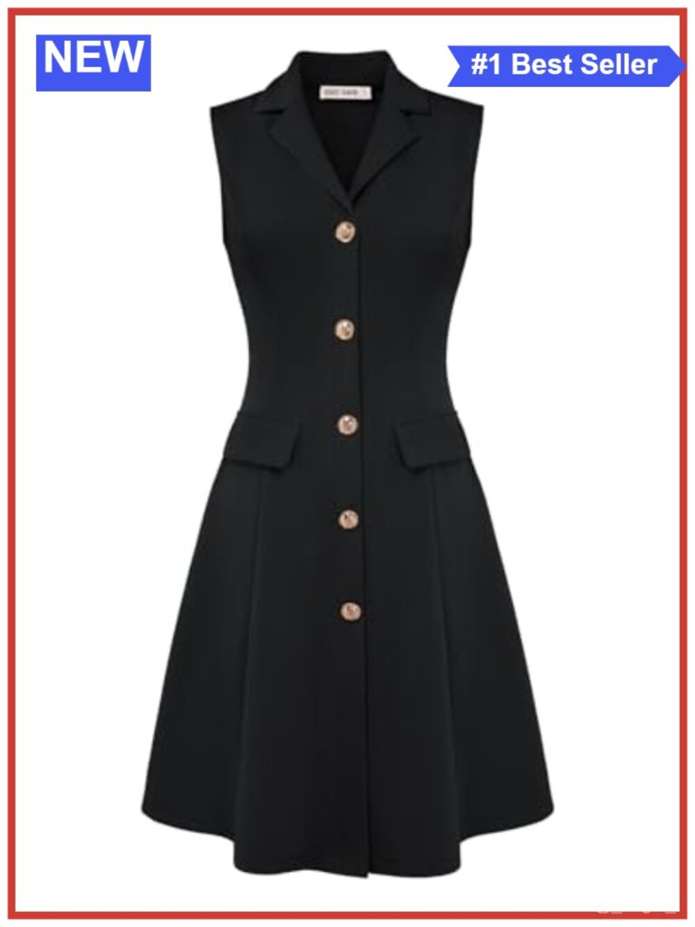 Sleeveless Knit A-Line Work Dress with Lapel Notch Neck, Sculpted Fit